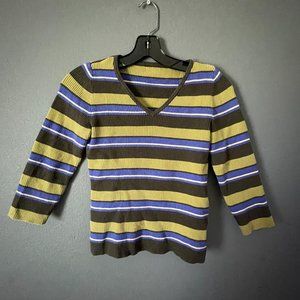 Green and Blue Striped 3 Quarter Sleeve Top